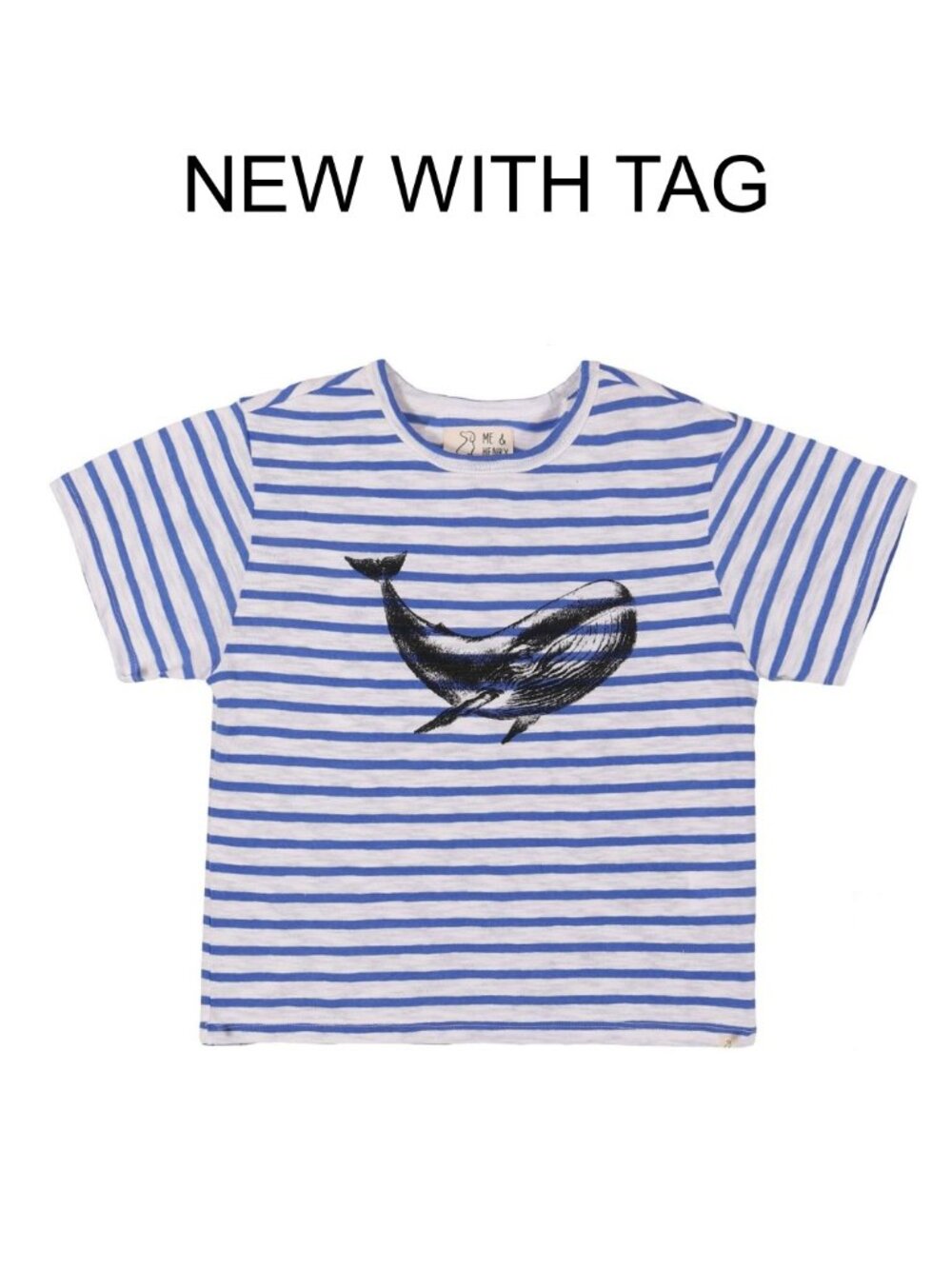 NWT - ME & HENRY Blue Stripe Short Sleeve Tee w/ Humpback Whale Print Size 5/6Y